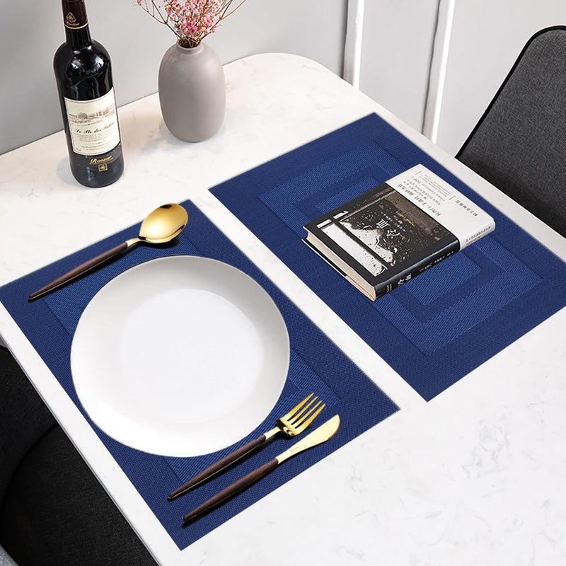 PIGCHCY Placemats,Washable Vinyl Woven Table Mats,Elegant Durable Placemats for Dining Table Set of 4 (18 x 12 inches, Navy Blue) - Image 4